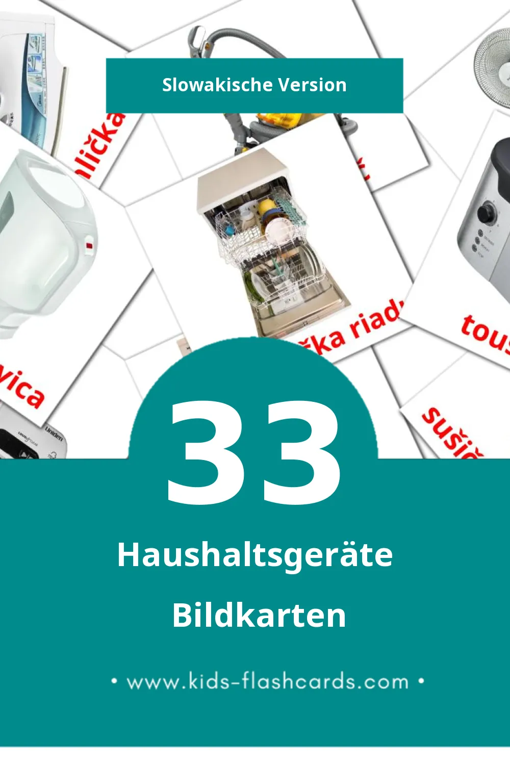 Visual Domáce spotrebiče Flashcards für Kleinkinder (33 Karten in Slowakisch)