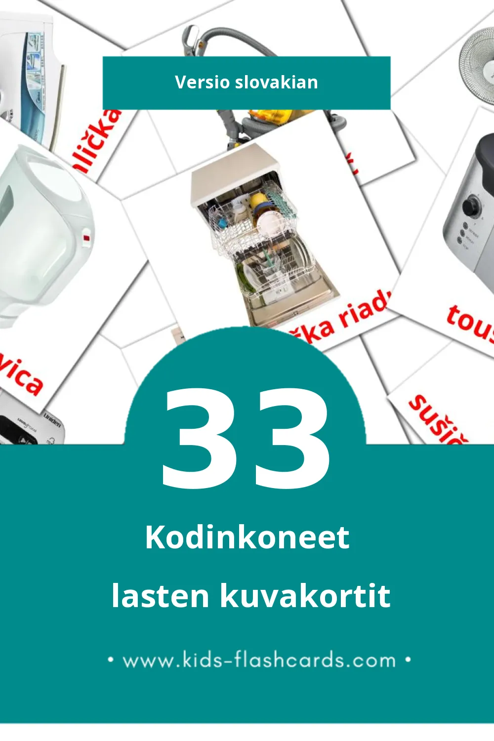 Domáce spotrebiče lasten kuvakortit pikkulapsille (33 korttia Slovakianksi)