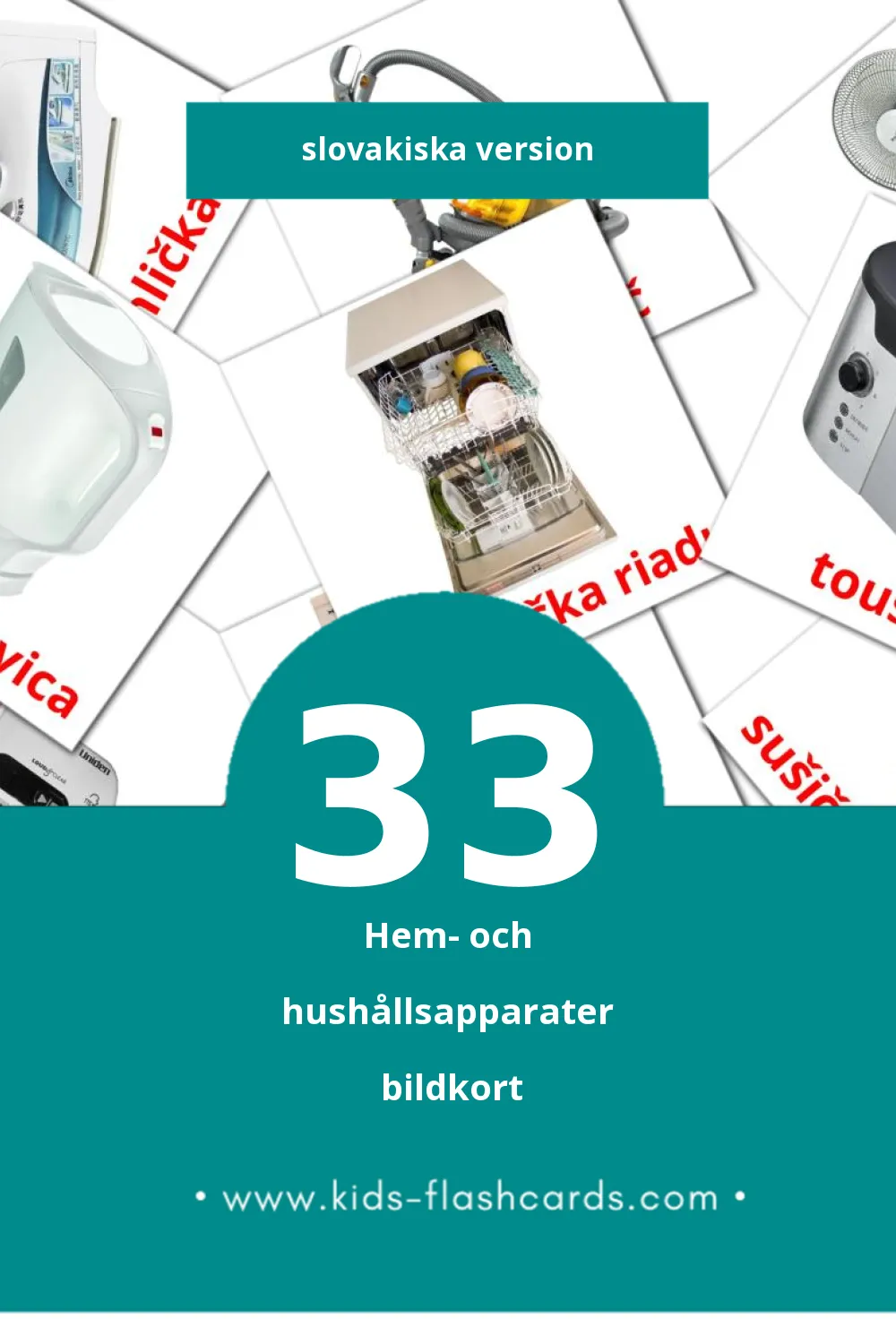 Visuella Domáce spotrebiče för småbarn (33 bildkort för barn på Slovakiska)