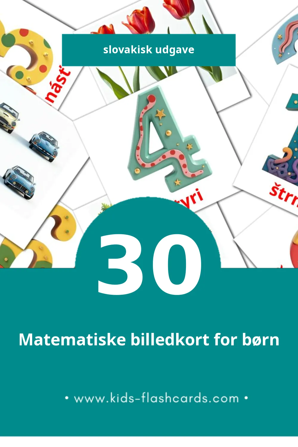 Visuelle billedkort for børn om Matematika til småbørn (30 kort på Slovakisk)
