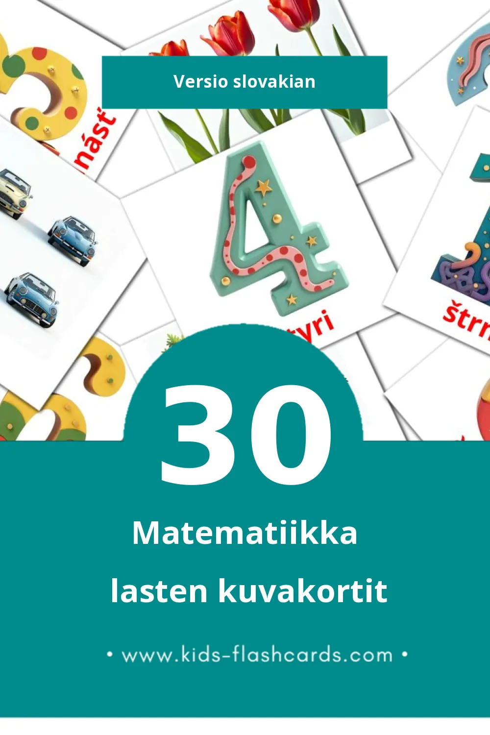 Matematika lasten kuvakortit pikkulapsille (30 korttia Slovakianksi)