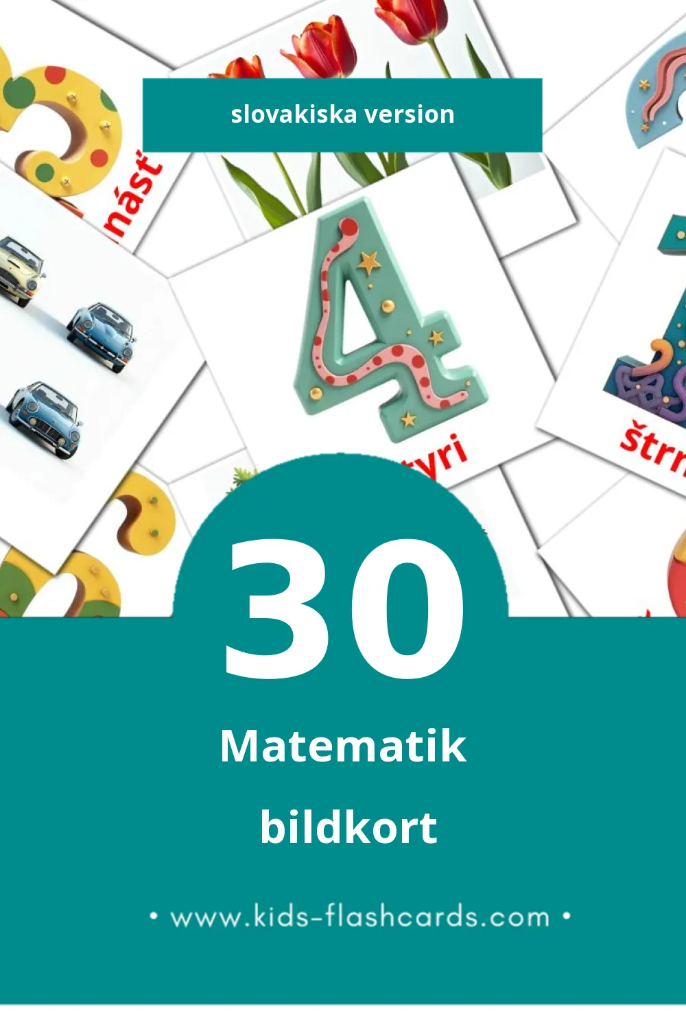 Visuella Matematika för småbarn (30 bildkort för barn på Slovakiska)