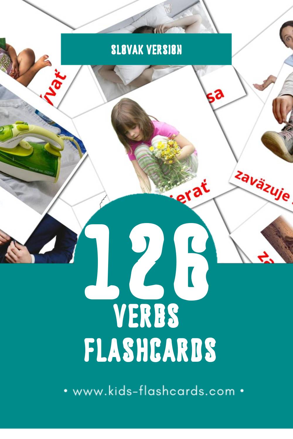 Visual Slovesá Flashcards for Toddlers (126 cards in Slovak)