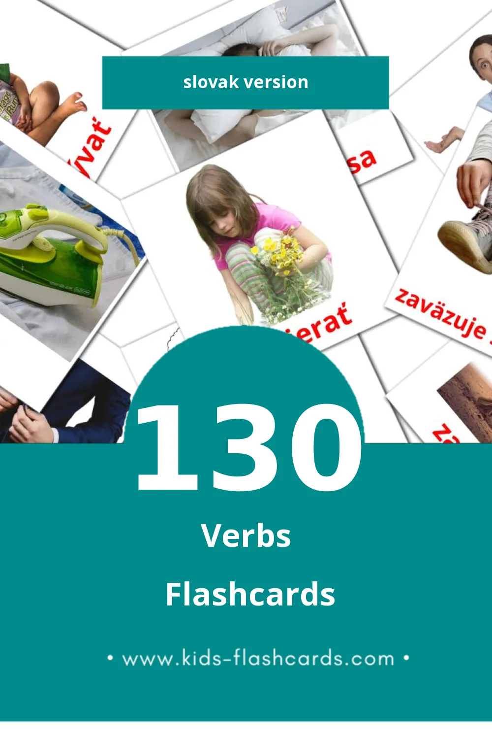 Visual Slovesá Flashcards for Toddlers (130 cards in Slovak)