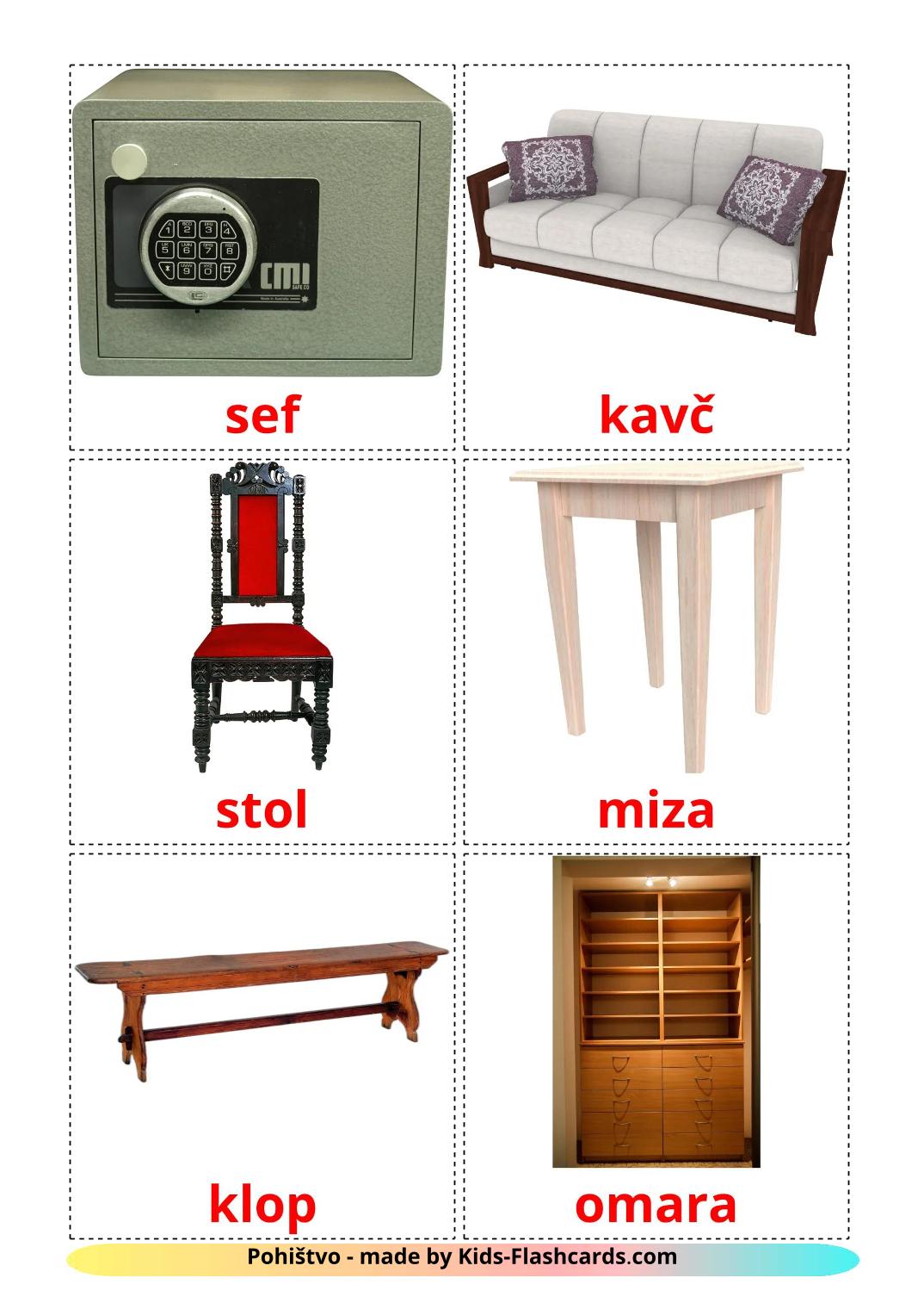 Furniture - 26 Free Printable slovenian Flashcards 