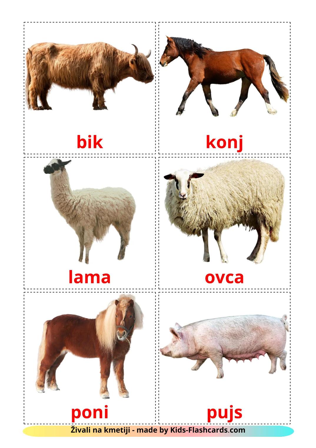 Animais da Fazenda - 16 Flashcards slovenianes gratuitos para impressão