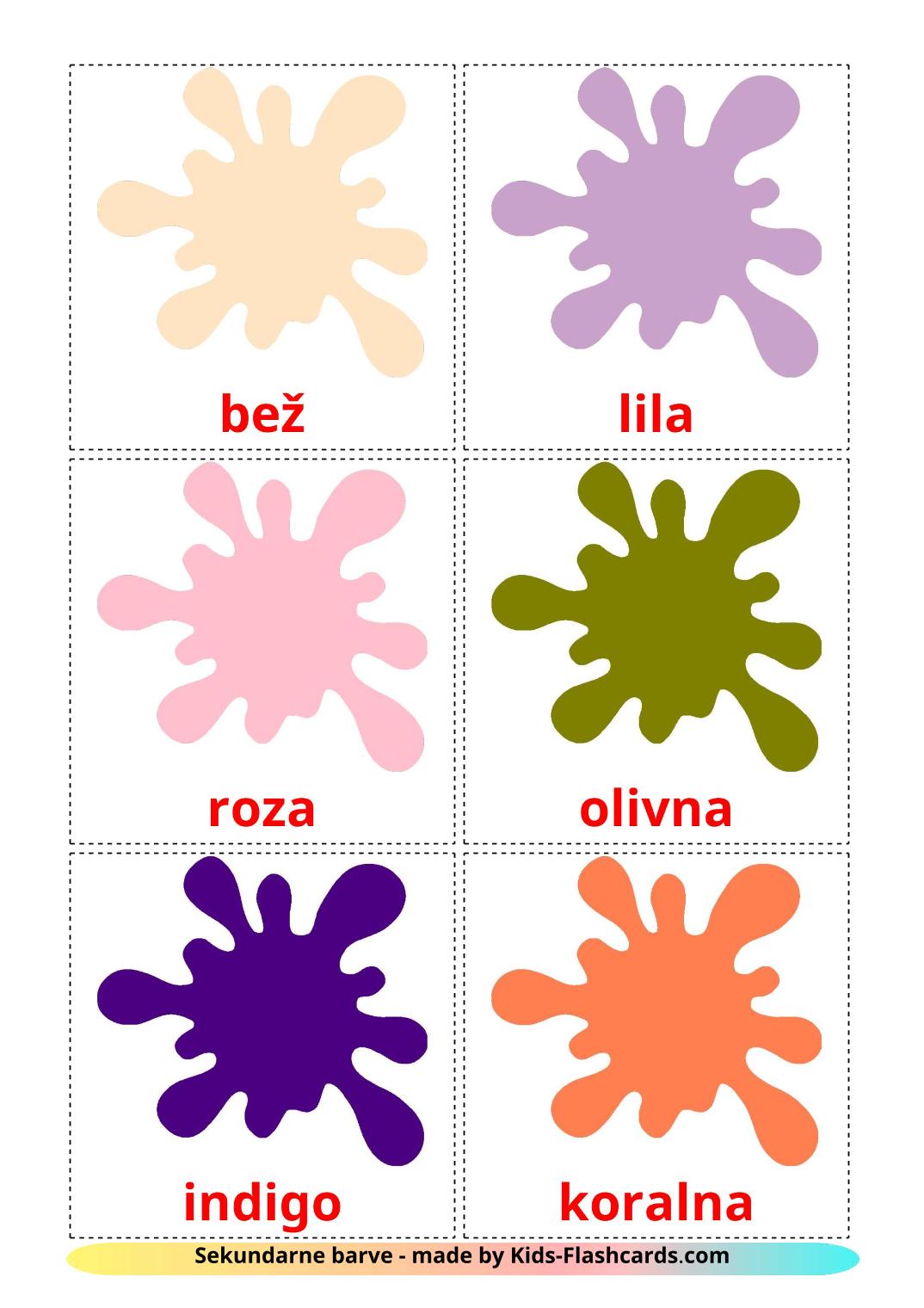 Colores secundarios - 20 fichas de esloveno para imprimir gratis 