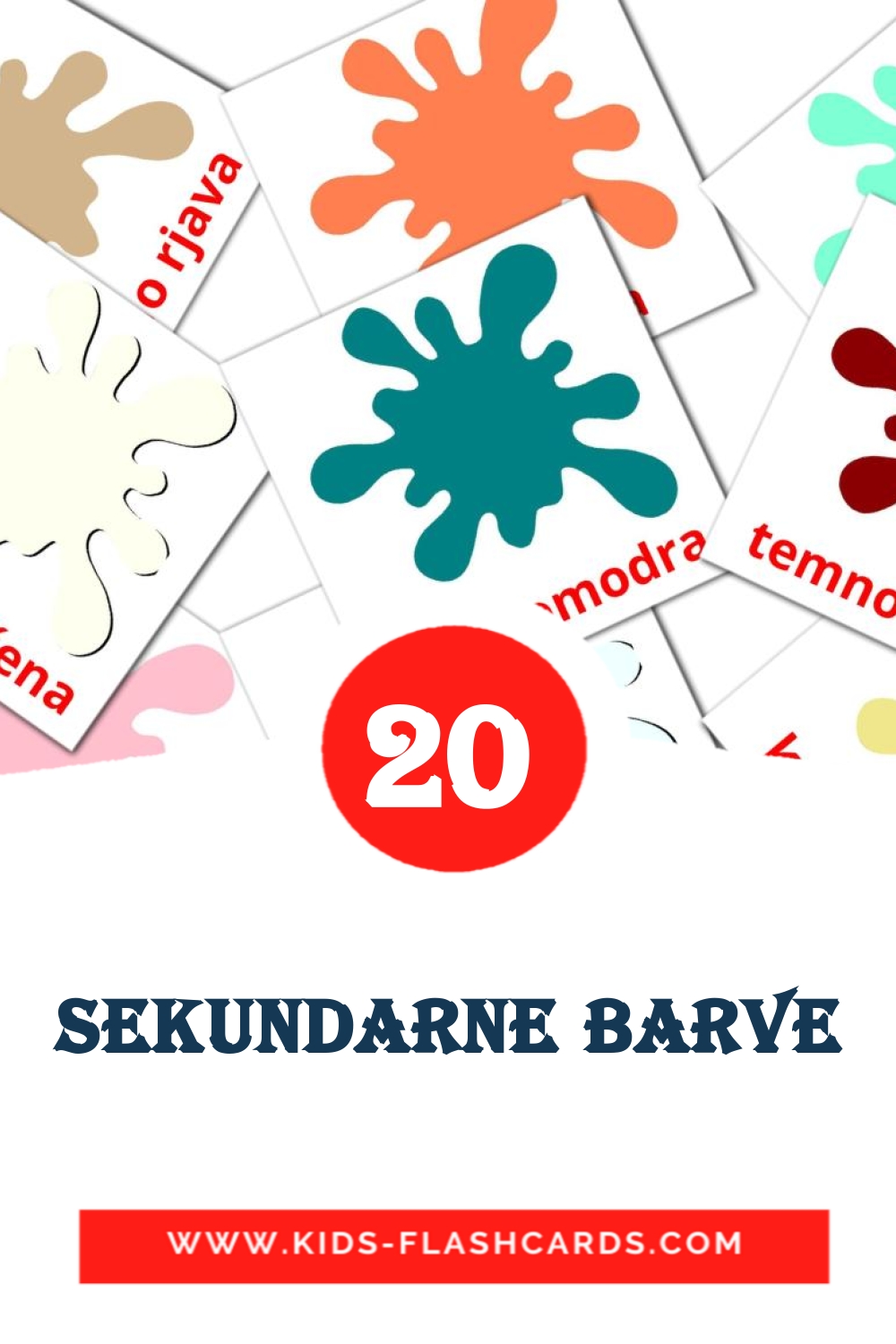 20 Cartões com Imagens de Sekundarne barve para Jardim de Infância em slovenian