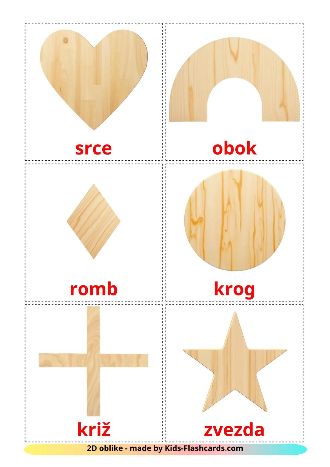 Formes en 2 Dimensions - 36 Flashcards slovène imprimables gratuitement