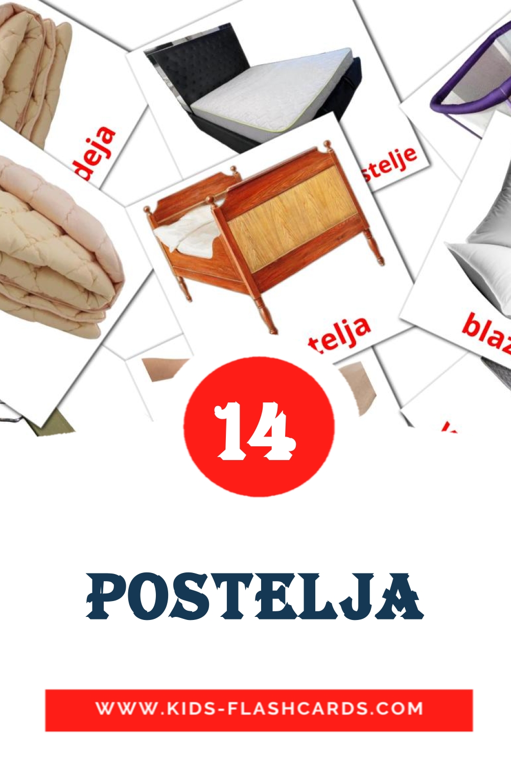 15 cartes illustrées de Postelja pour la maternelle en slovène