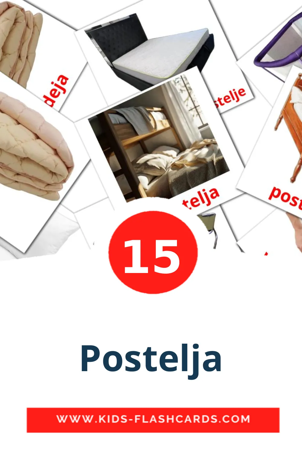 15 Postelja Picture Cards for Kindergarden in slovenian