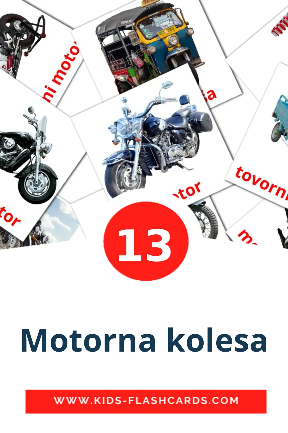 13 cartes illustrées de Motorna kolesa pour la maternelle en slovène