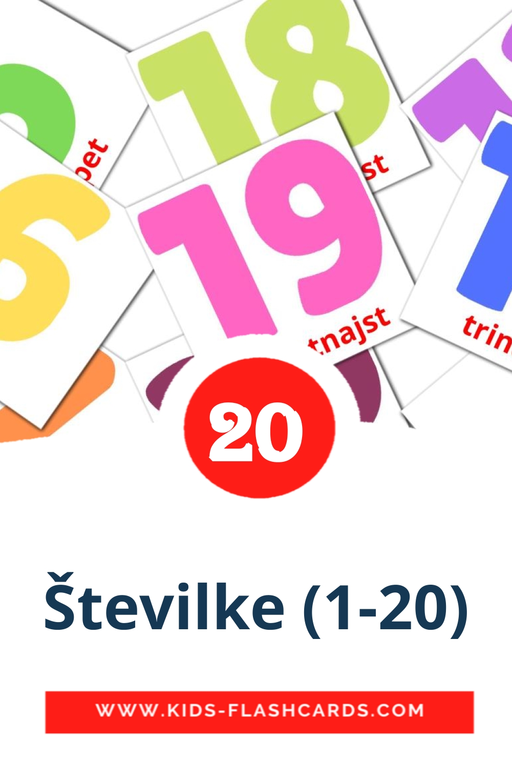 Številke (1-20) на словенском для Детского Сада (20 карточек)