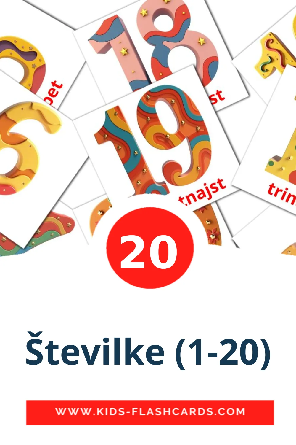 20 tarjetas didacticas de Številke (1-20) para el jardín de infancia en esloveno