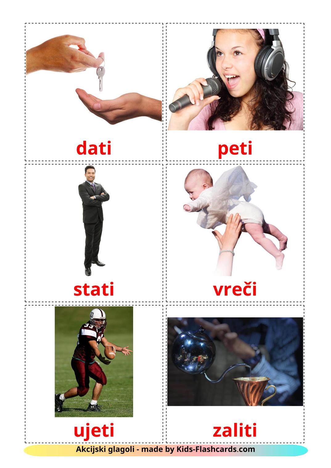 Action verbs - 51 Free Printable slovenian Flashcards 