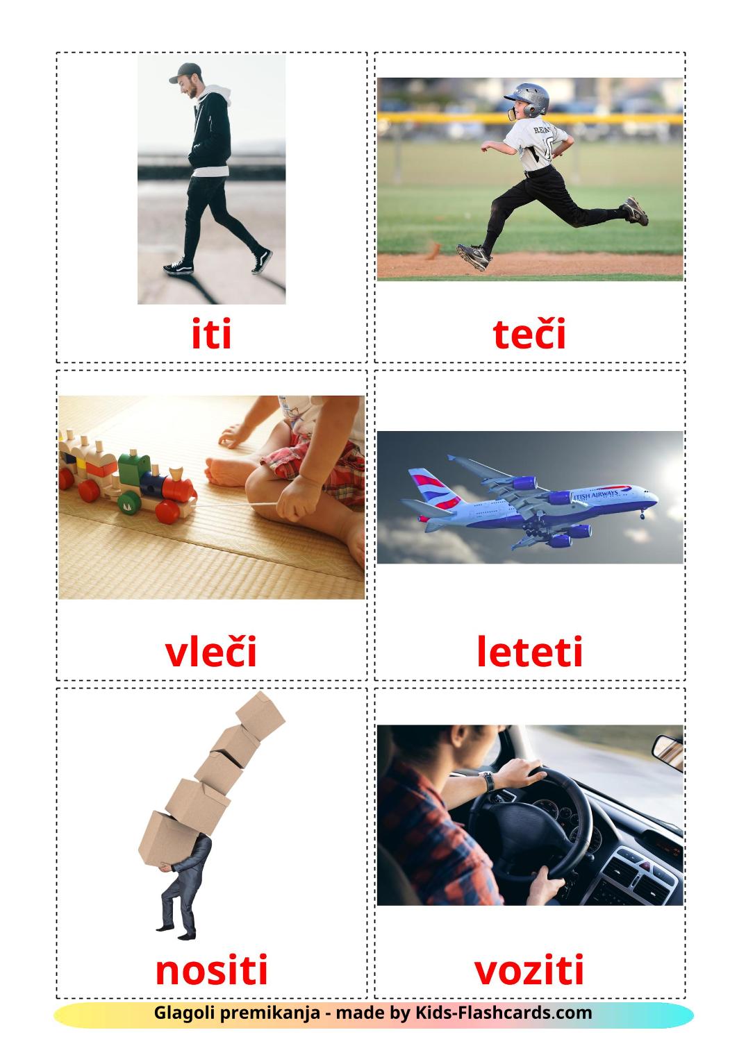 Movement verbs - 19 Free Printable slovenian Flashcards 