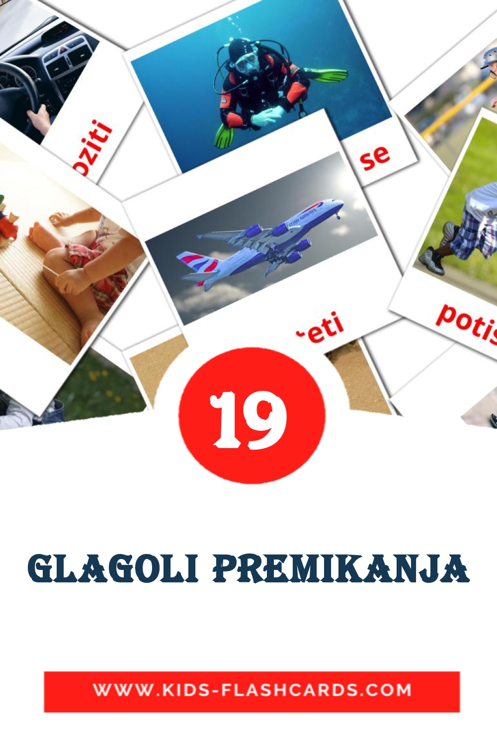 19 Glagoli premikanja Picture Cards for Kindergarden in slovenian