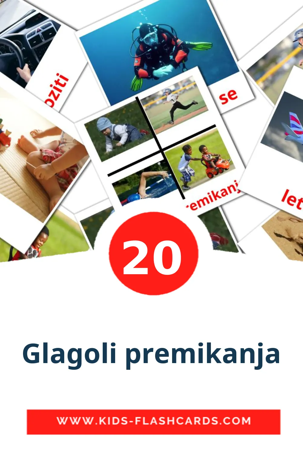 20 cartes illustrées de Glagoli premikanja pour la maternelle en slovène