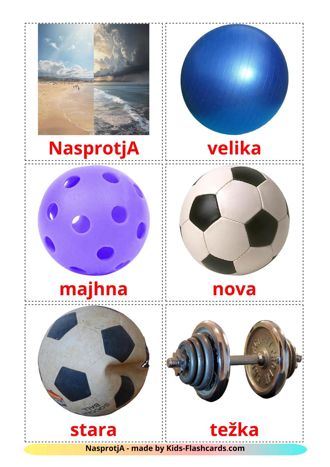 Opposites - 73 Free Printable slovenian Flashcards 