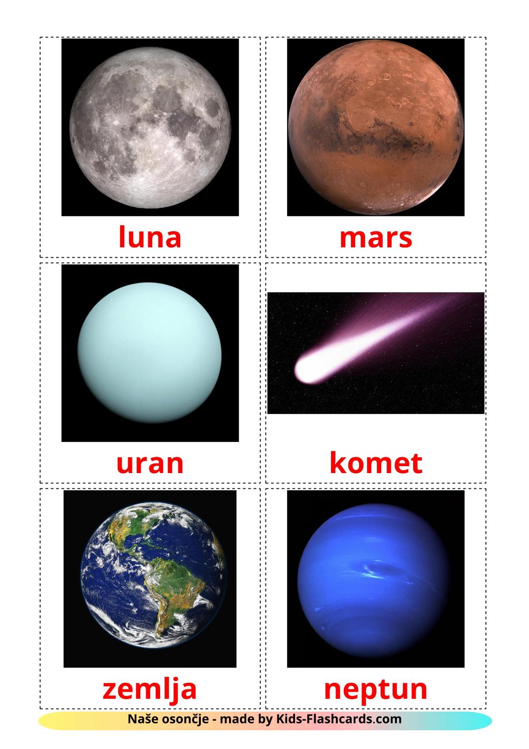 Sonnensystem - 21 kostenlose, druckbare Slowenisch Flashcards 