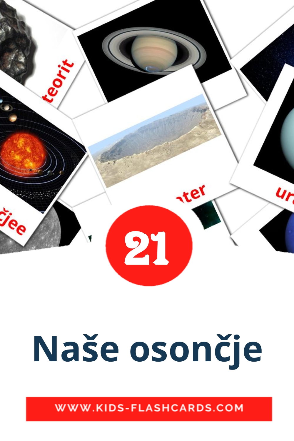 21 cartes illustrées de Naše osončje pour la maternelle en slovène