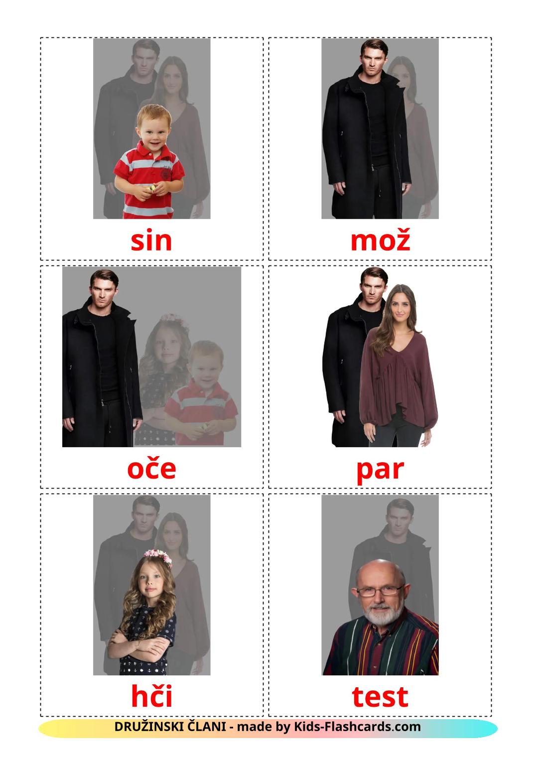 Family members - 32 Free Printable slovenian Flashcards 