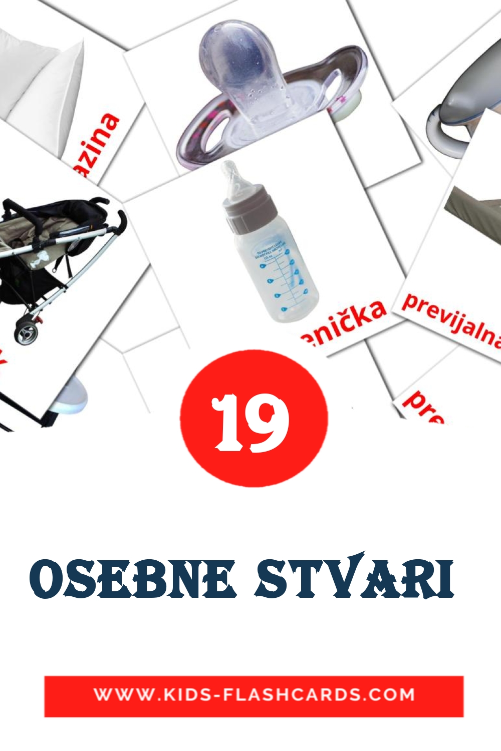 19 cartes illustrées de Osebne stvari  pour la maternelle en slovène