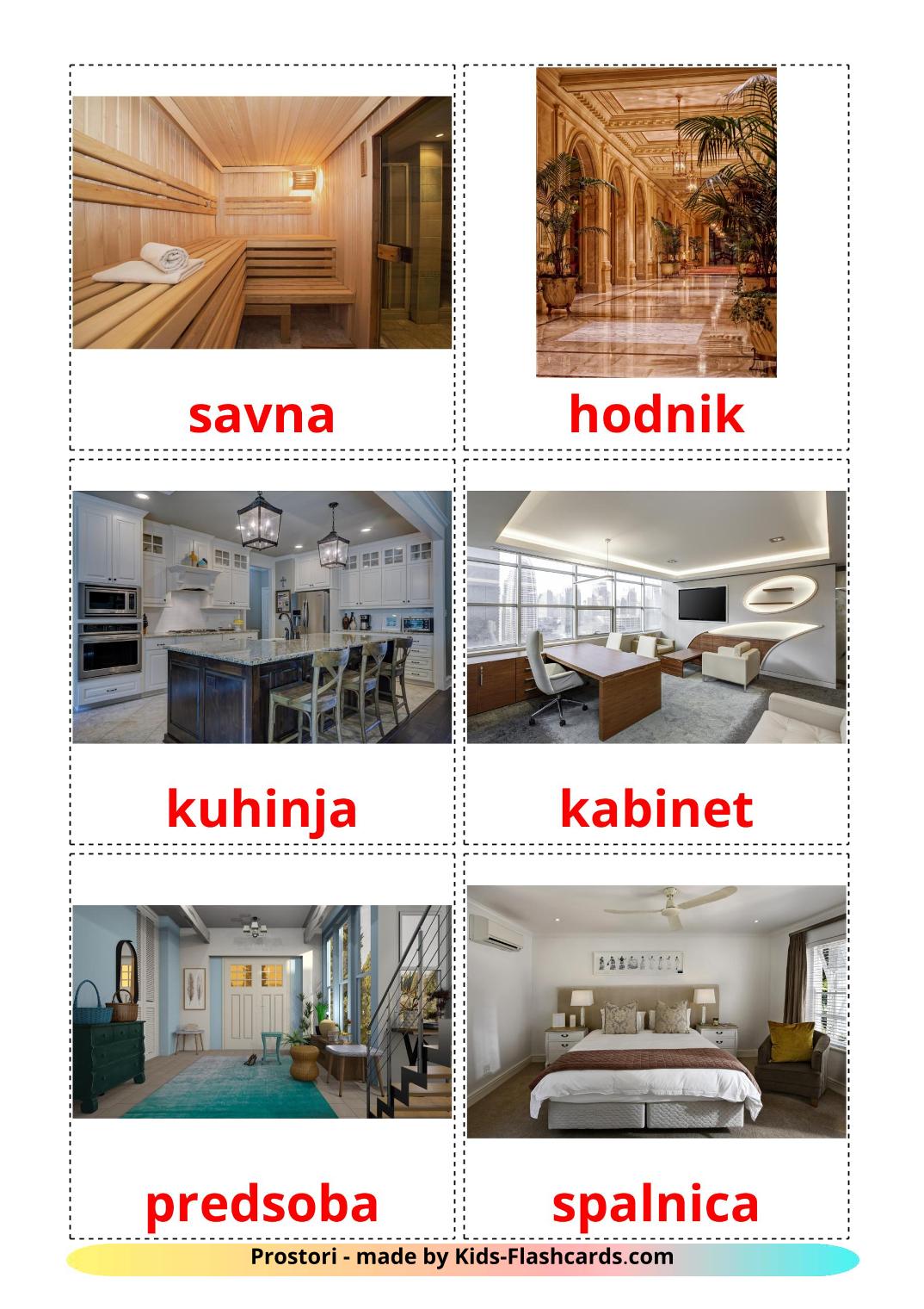 Rooms - 17 Free Printable slovenian Flashcards 