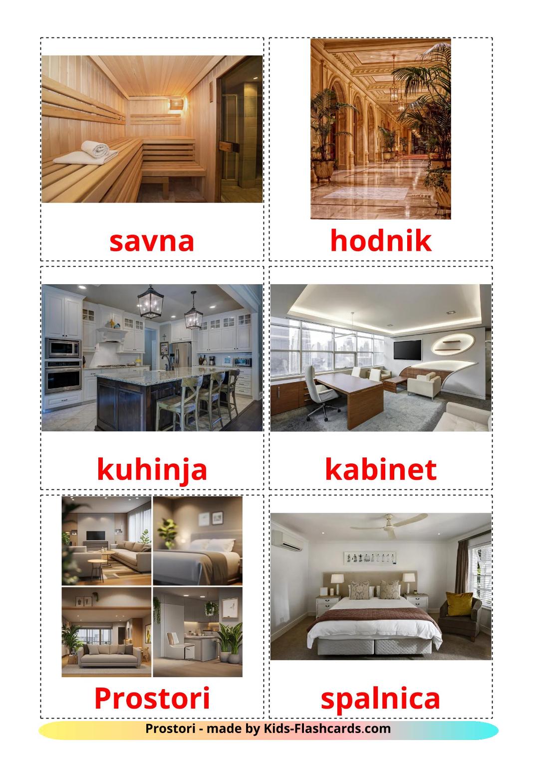 Rooms - 18 Free Printable slovenian Flashcards 