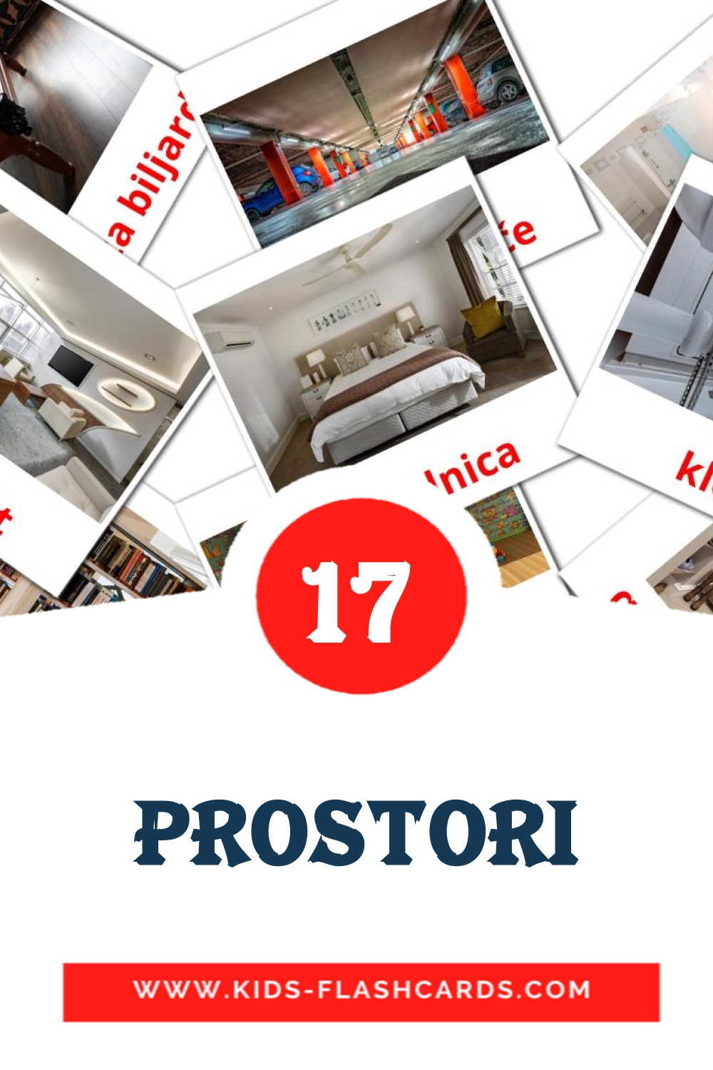 17 cartes illustrées de Prostori pour la maternelle en slovène