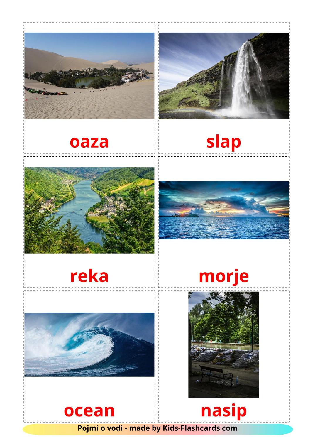 Bodies of Water - 30 Free Printable slovenian Flashcards 