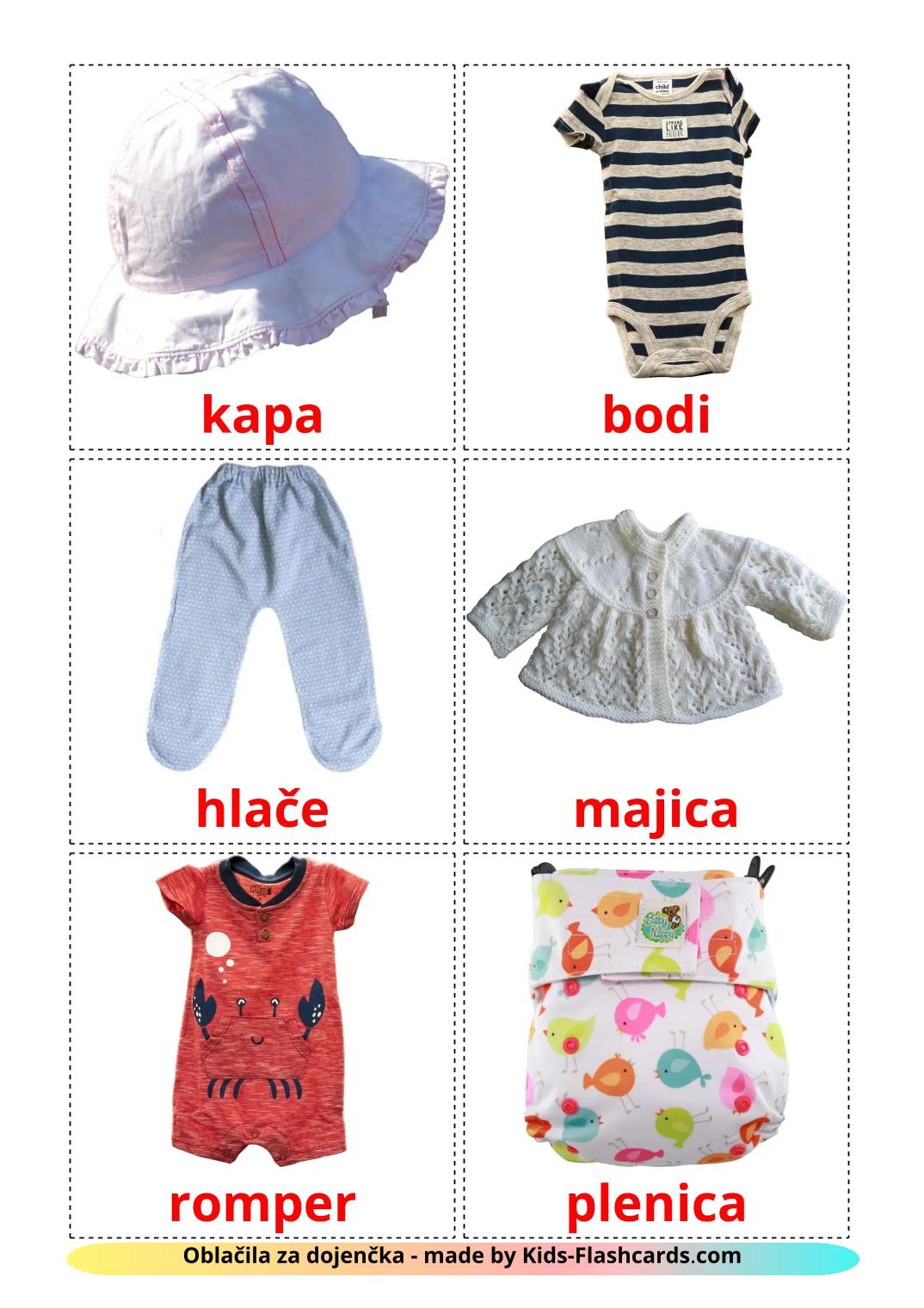 Baby clothes - 12 Free Printable slovenian Flashcards 