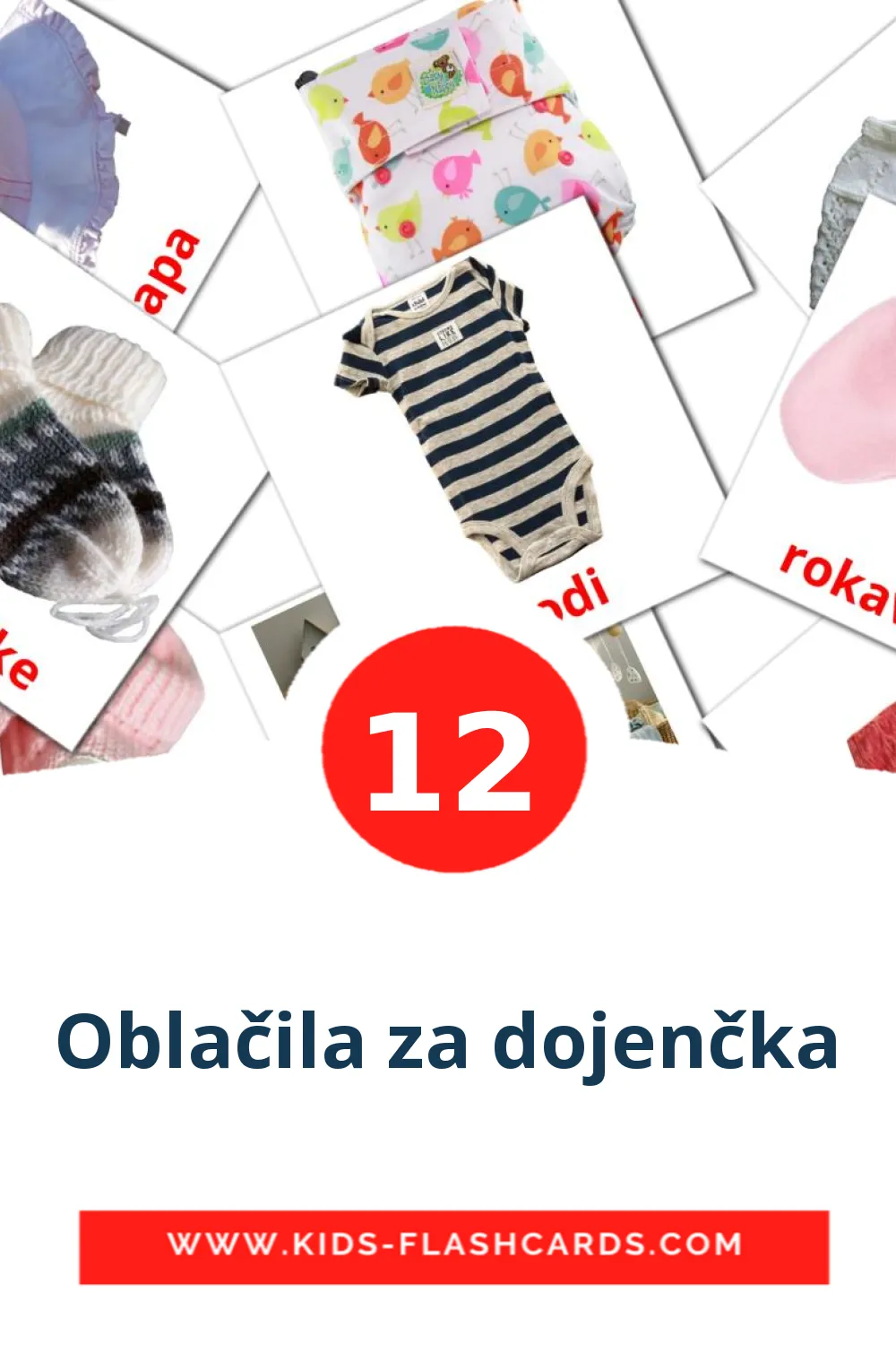 12 Oblačila za dojenčka Picture Cards for Kindergarden in slovenian