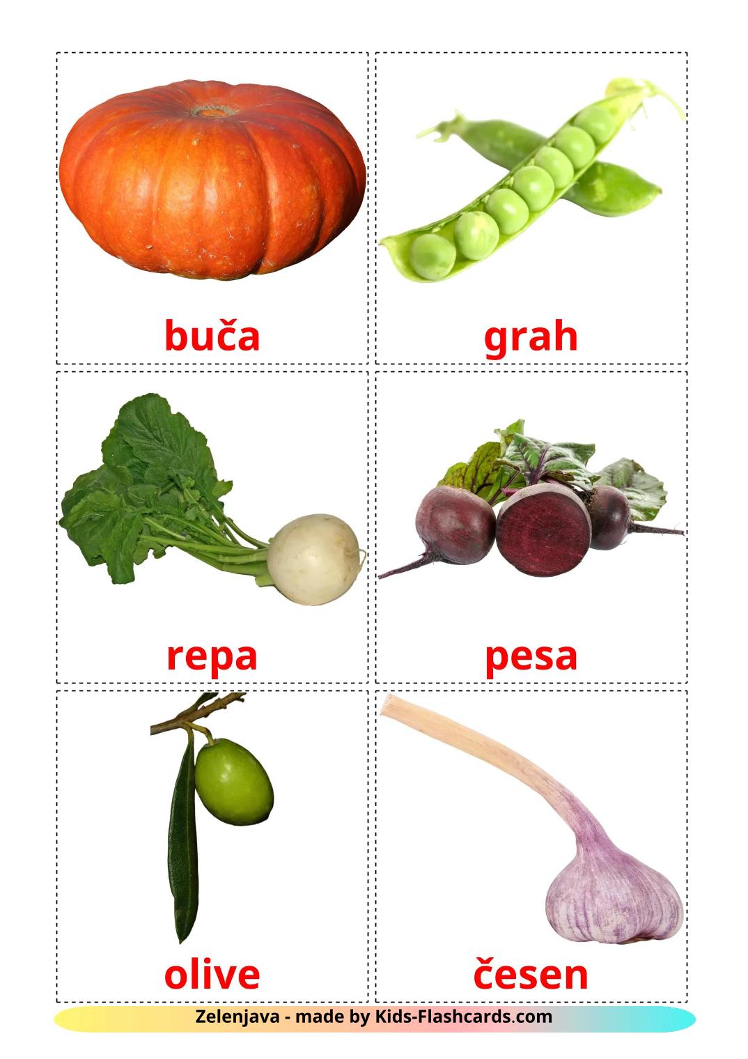 Vegetables - 30 Free Printable slovenian Flashcards 