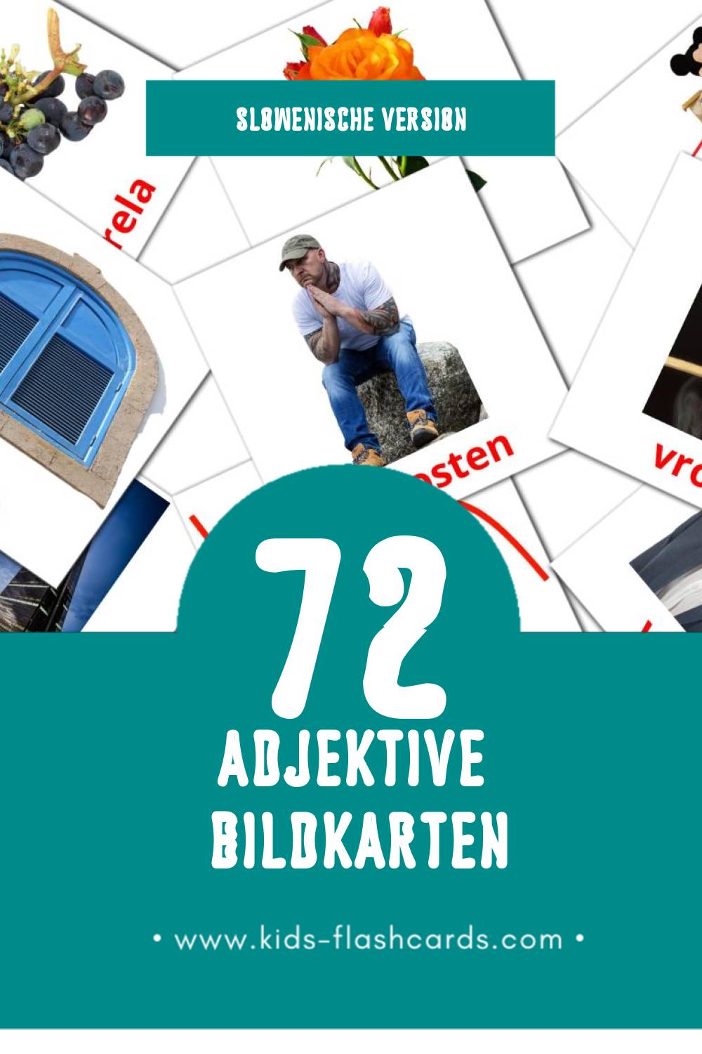 Visual Pridevniki Flashcards für Kleinkinder (72 Karten in Slowenisch)