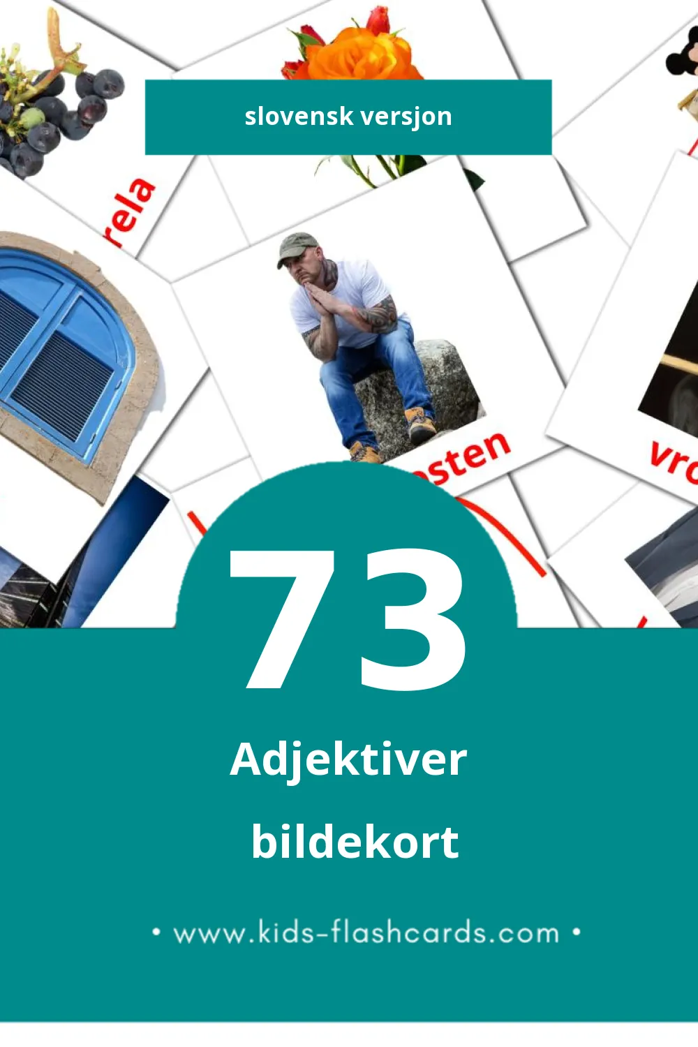 Visuelle Pridevniki bildekort for småbarn (73 kort på Slovensk)
