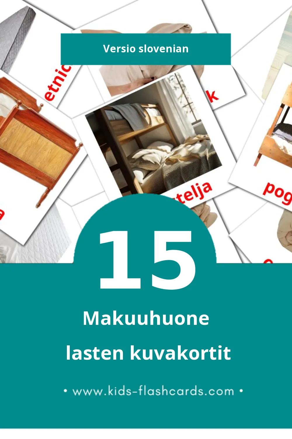 Spalnica lasten kuvakortit pikkulapsille (15 korttia Slovenianksi)