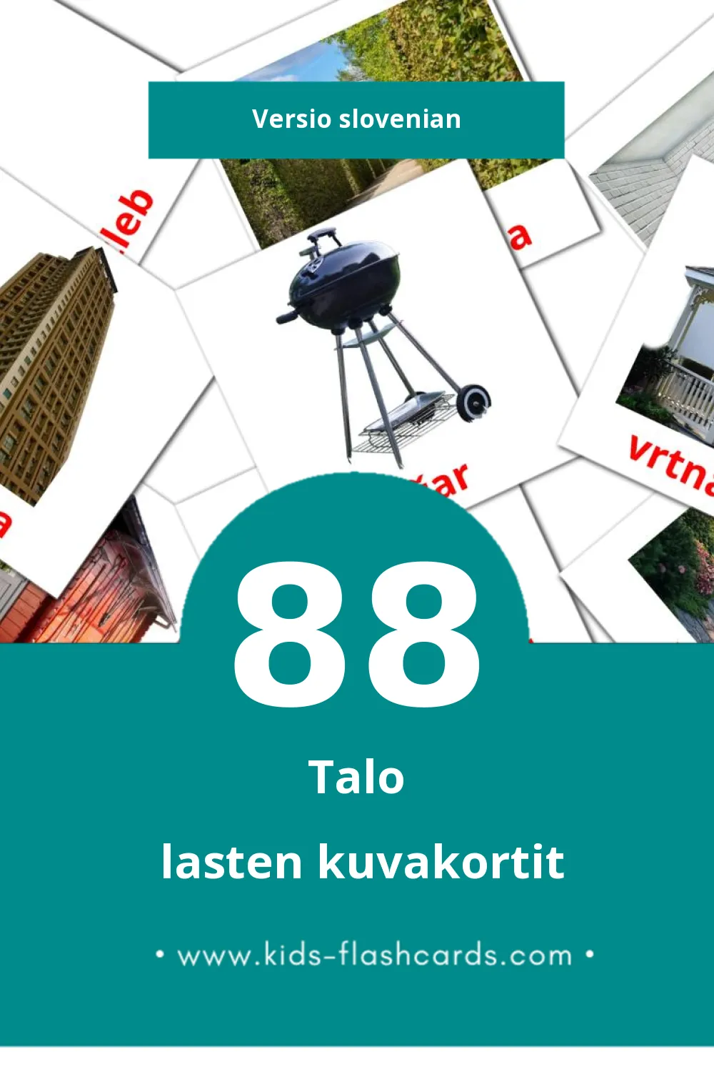 Dom lasten kuvakortit pikkulapsille (88 korttia Slovenianksi)