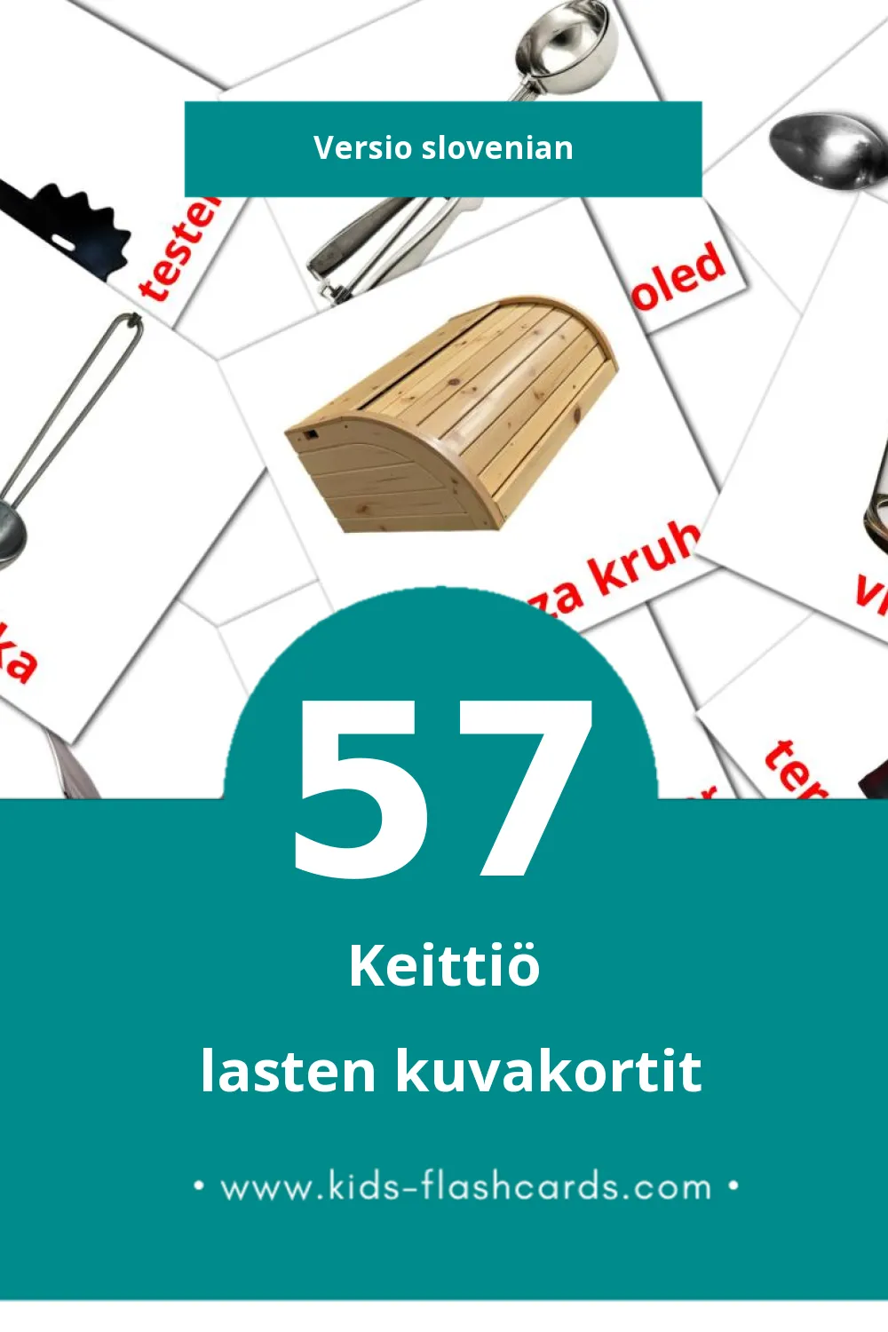 Kuhinja lasten kuvakortit pikkulapsille (57 korttia Slovenianksi)