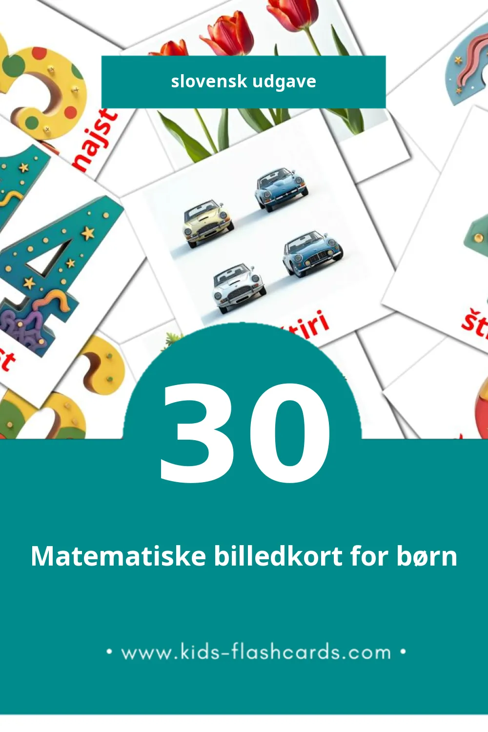 Visuelle billedkort for børn om Matematika til småbørn (30 kort på Slovensk)