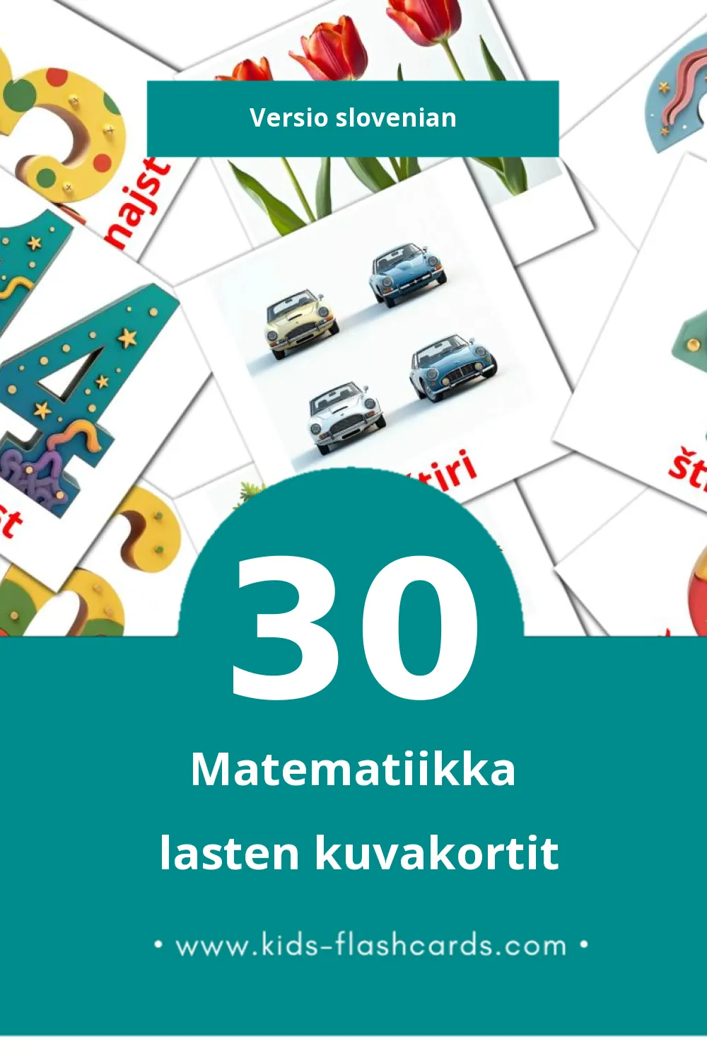 Matematika lasten kuvakortit pikkulapsille (30 korttia Slovenianksi)
