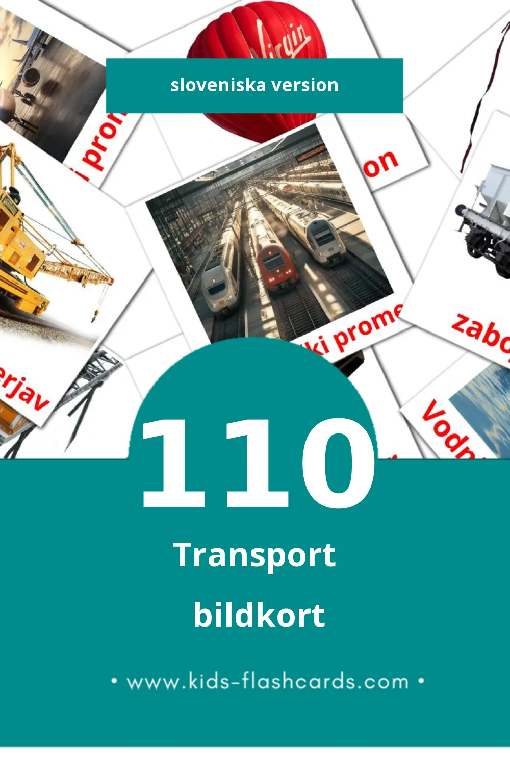 Visuelle billedkort for børn om Promet til småbørn (110 kort på Slovensk)