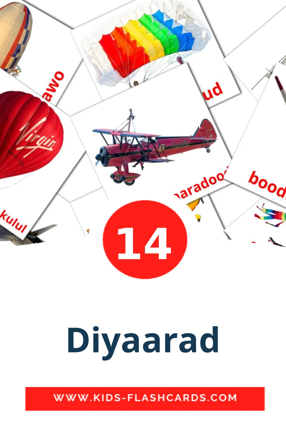 14 Diyaarad Picture Cards for Kindergarden in somali