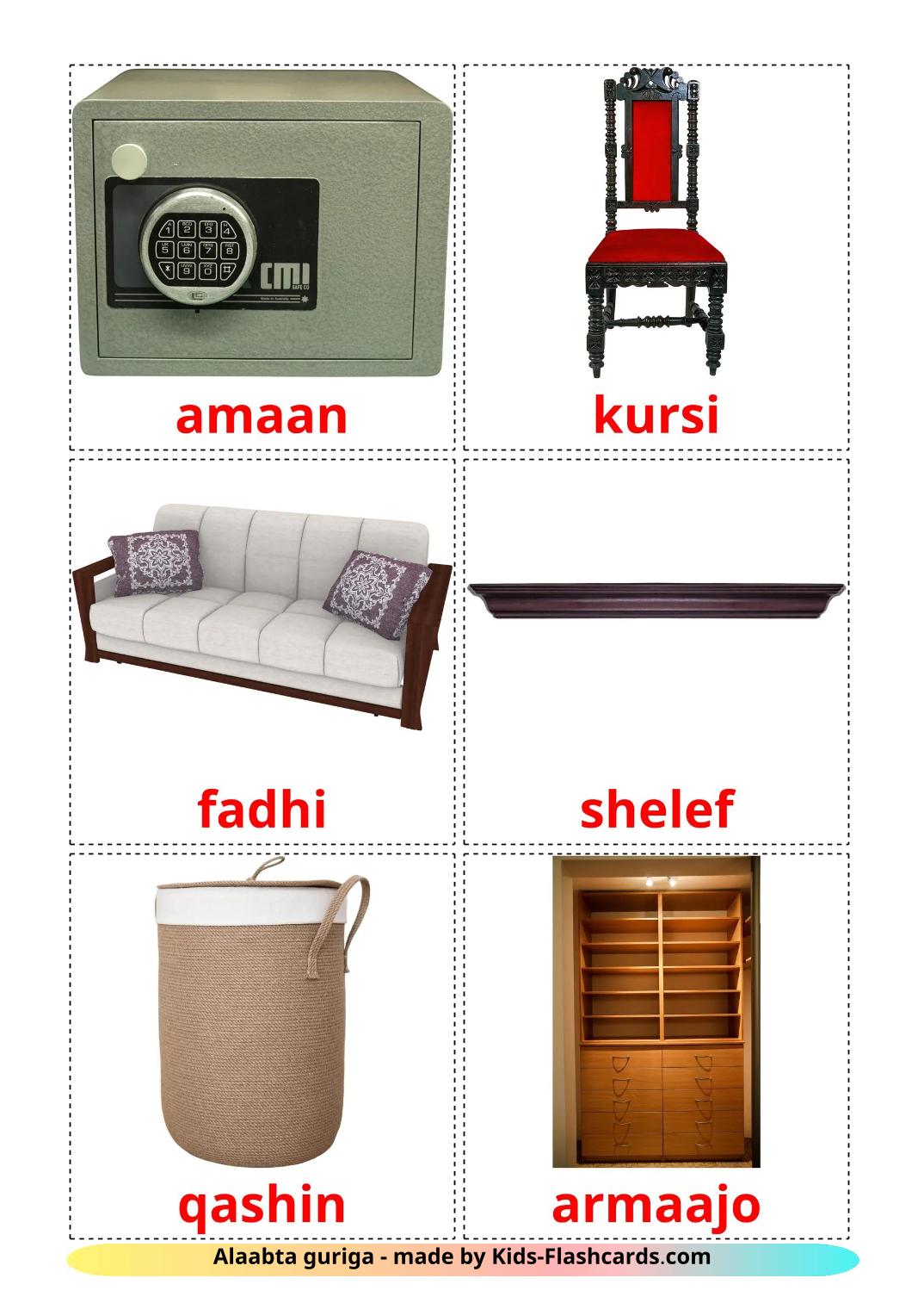 Muebles - 26 fichas de somalí para imprimir gratis