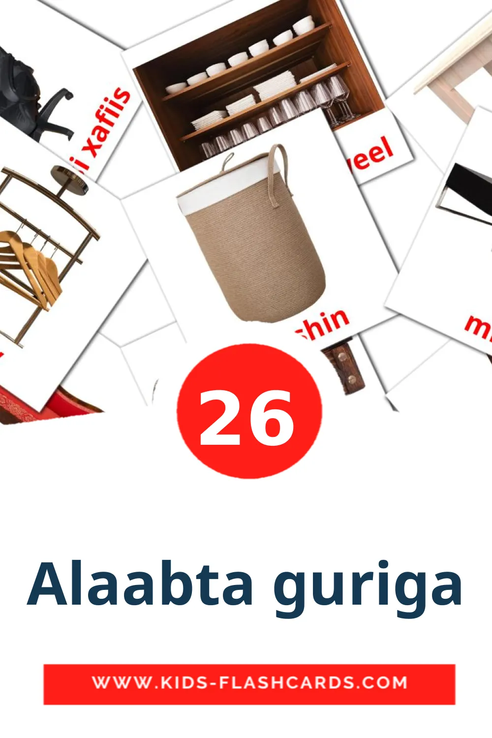 26 tarjetas didacticas de Alaabta guriga para el jardín de infancia en somalí