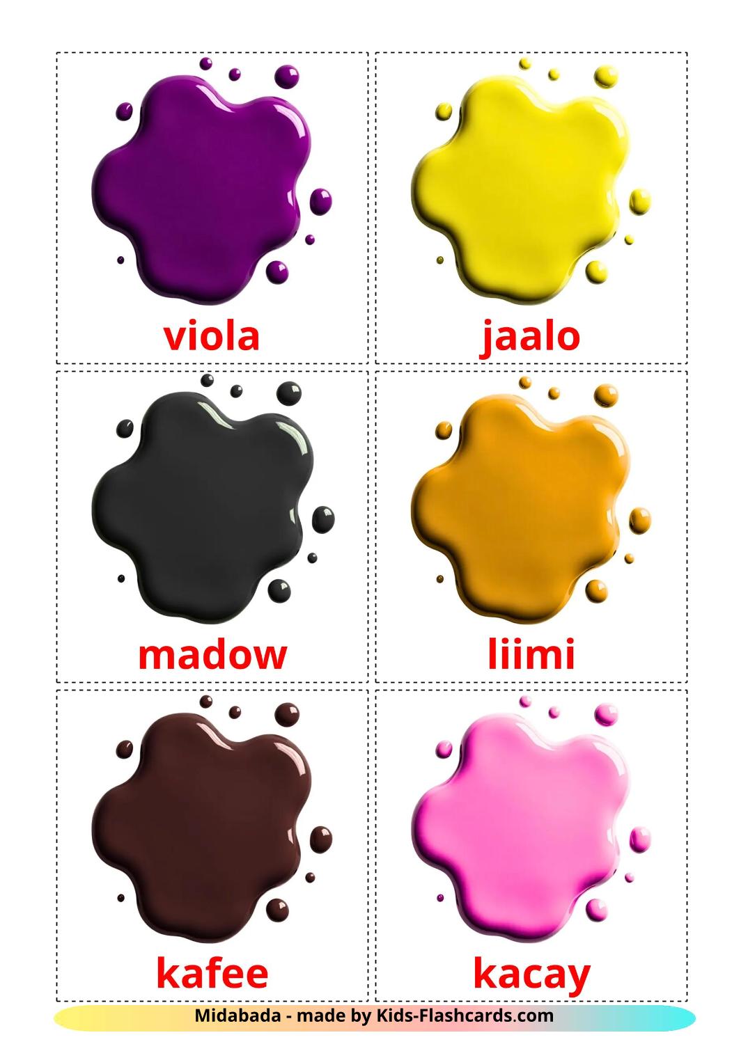 Couleurs - 21 Cartes de vocabulaire somali imprimables gratuitement