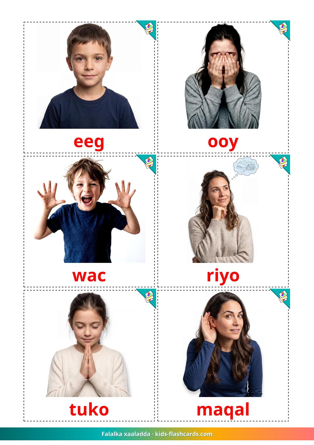 Verbi di Stato - 24 flashcards somalo stampabili gratuitamente