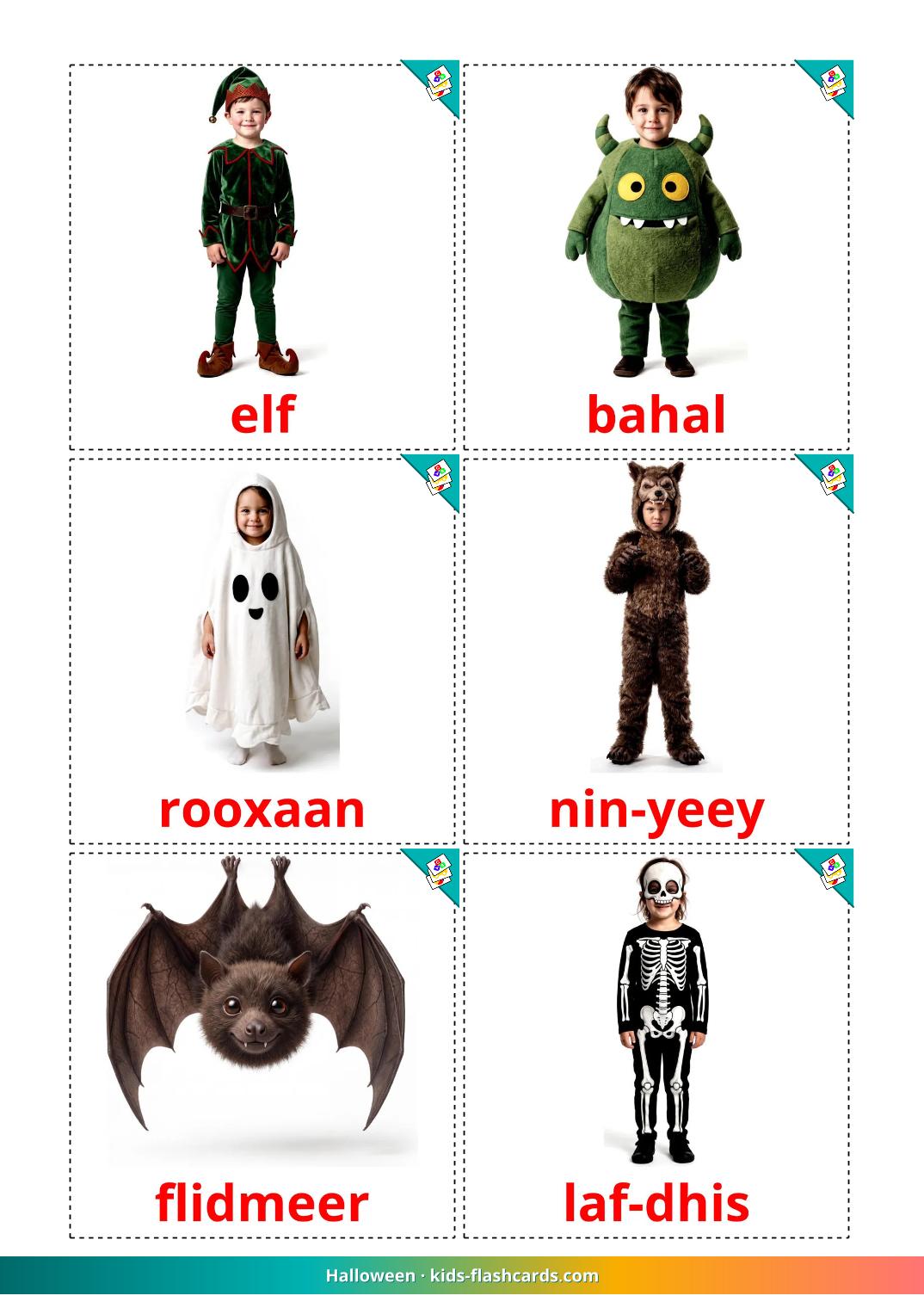 Halloween – 17 ilmainen tulostettava lasten kuvakortti somalinksi