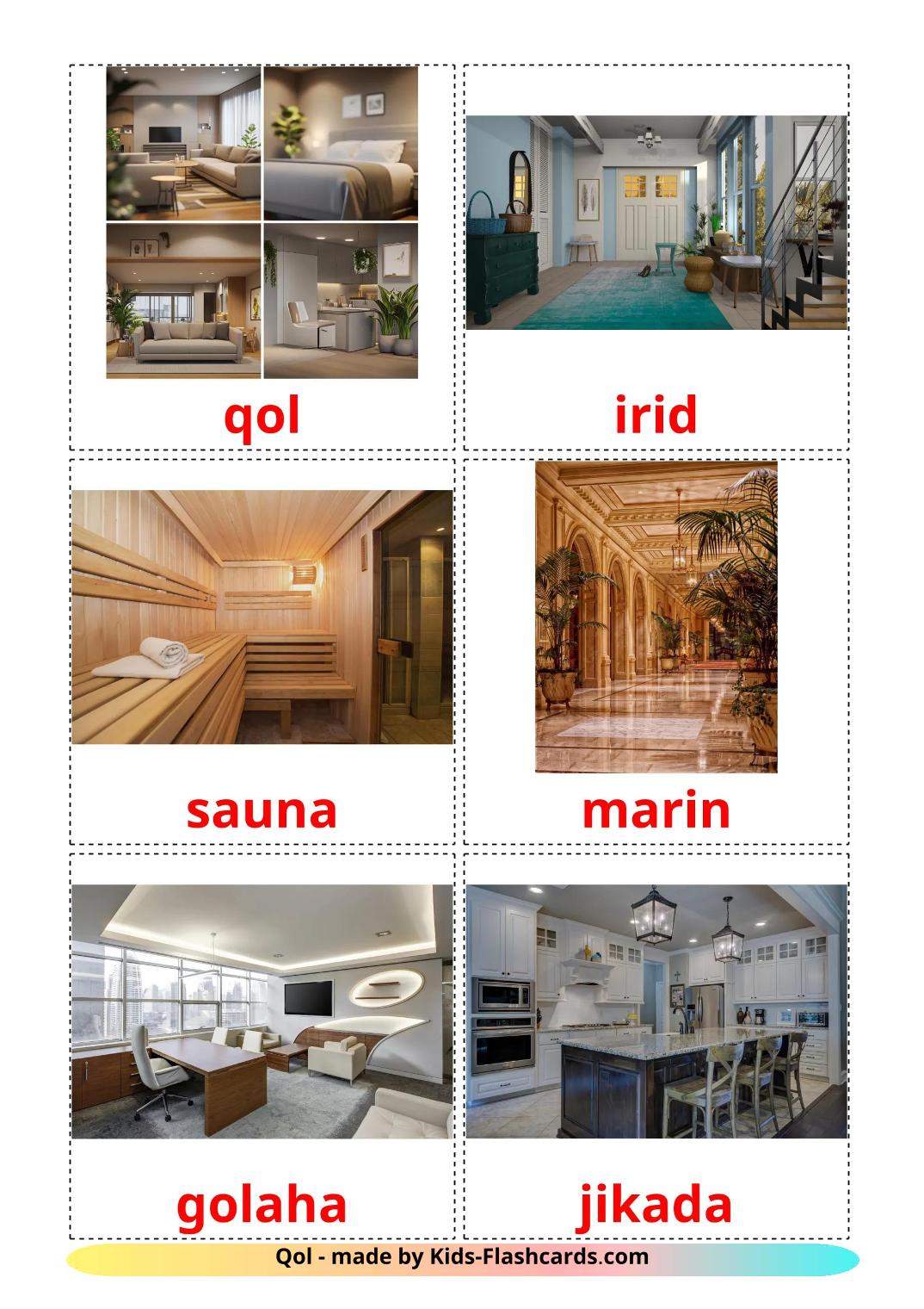 Salle - 18 Cartes de vocabulaire somali imprimables gratuitement