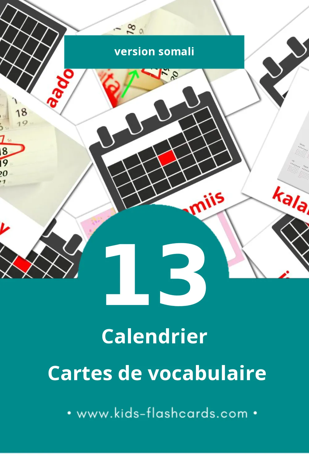 Cartes de vocabulaire Visuelles Kalandarka pour les Tout-Petits (13 Cartes en Somali)